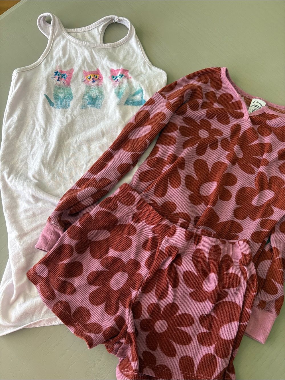 Girls Floral Lounge Set + White Kitty Nightgown